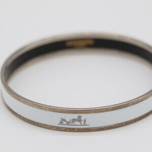 Hermes Emaille PM Bangle White Silver Trim Bracelet 9" Wrist